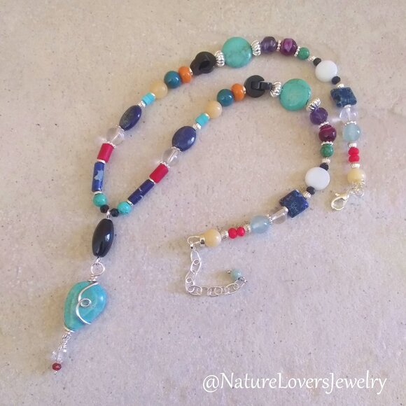 Versatile & Colorful Boho Necklace - Loads of Semi-Precious Stone Beads 18+1.5" - Picture 9 of 11
